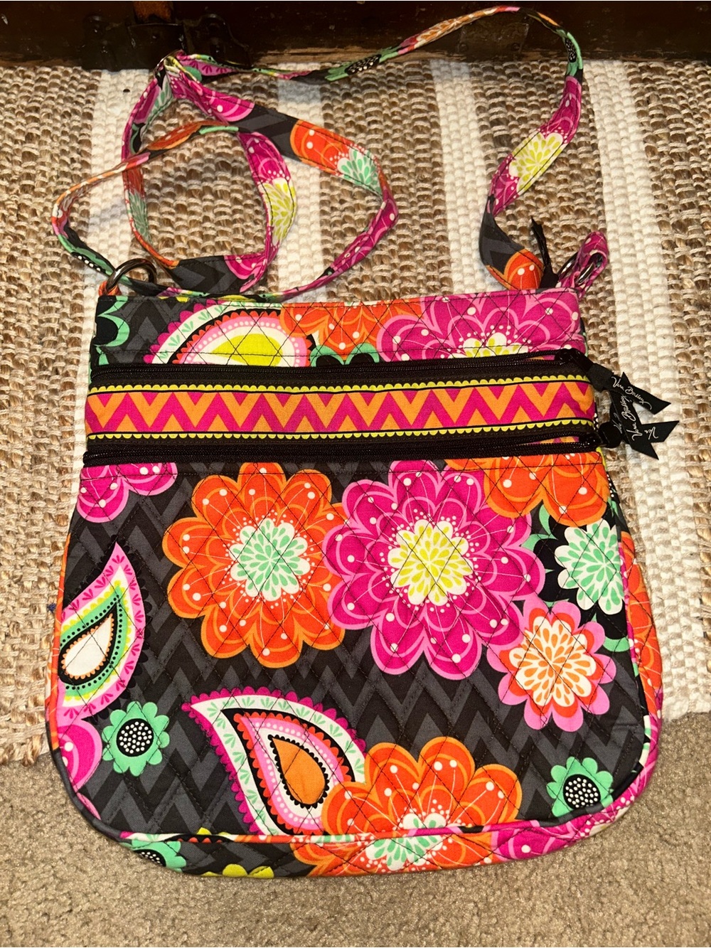 Vera Bradley Black Multi Floral Quilted Crossbody Bag